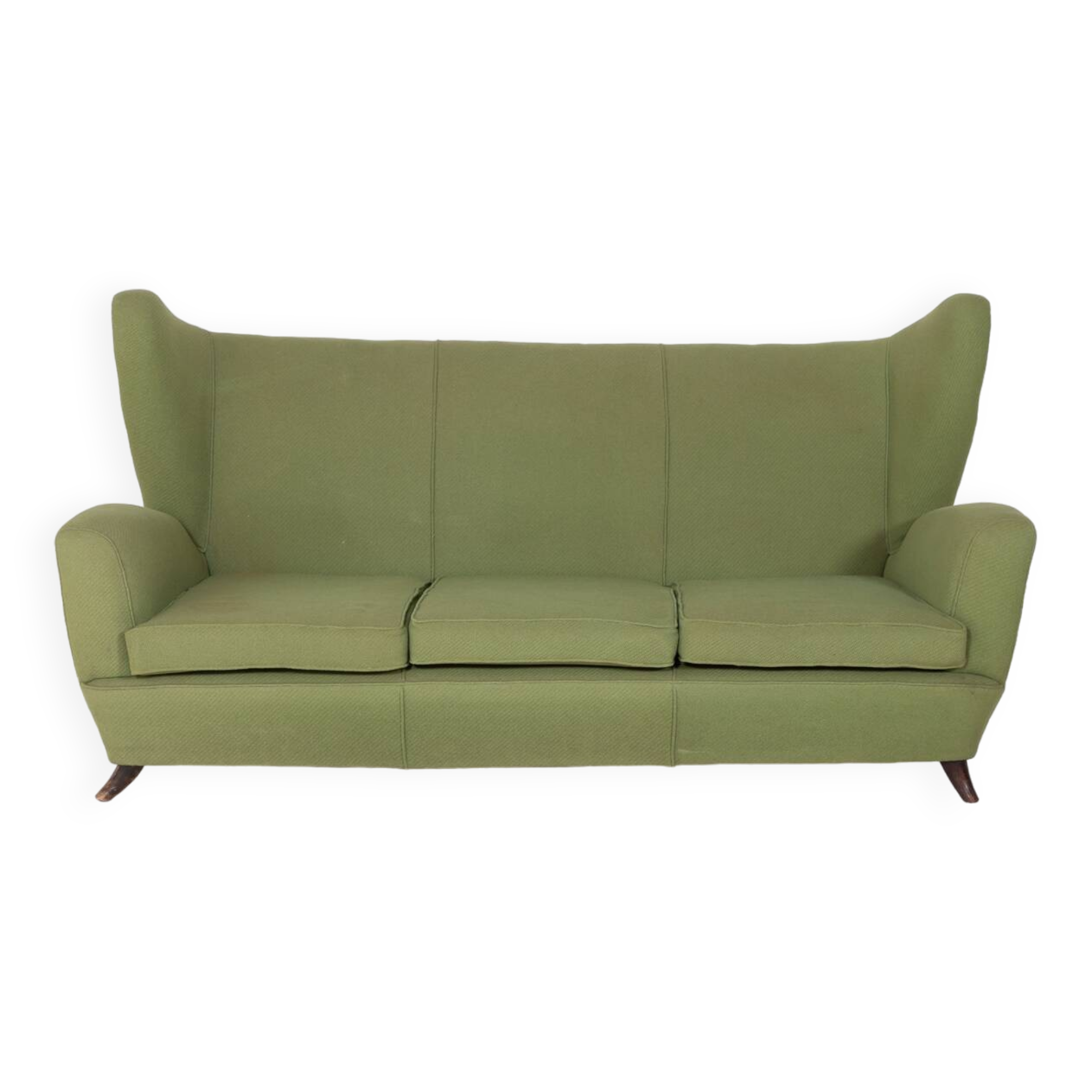 Canapé à oreilles en tissu vert par Paolo Buffa, Italie années 1950