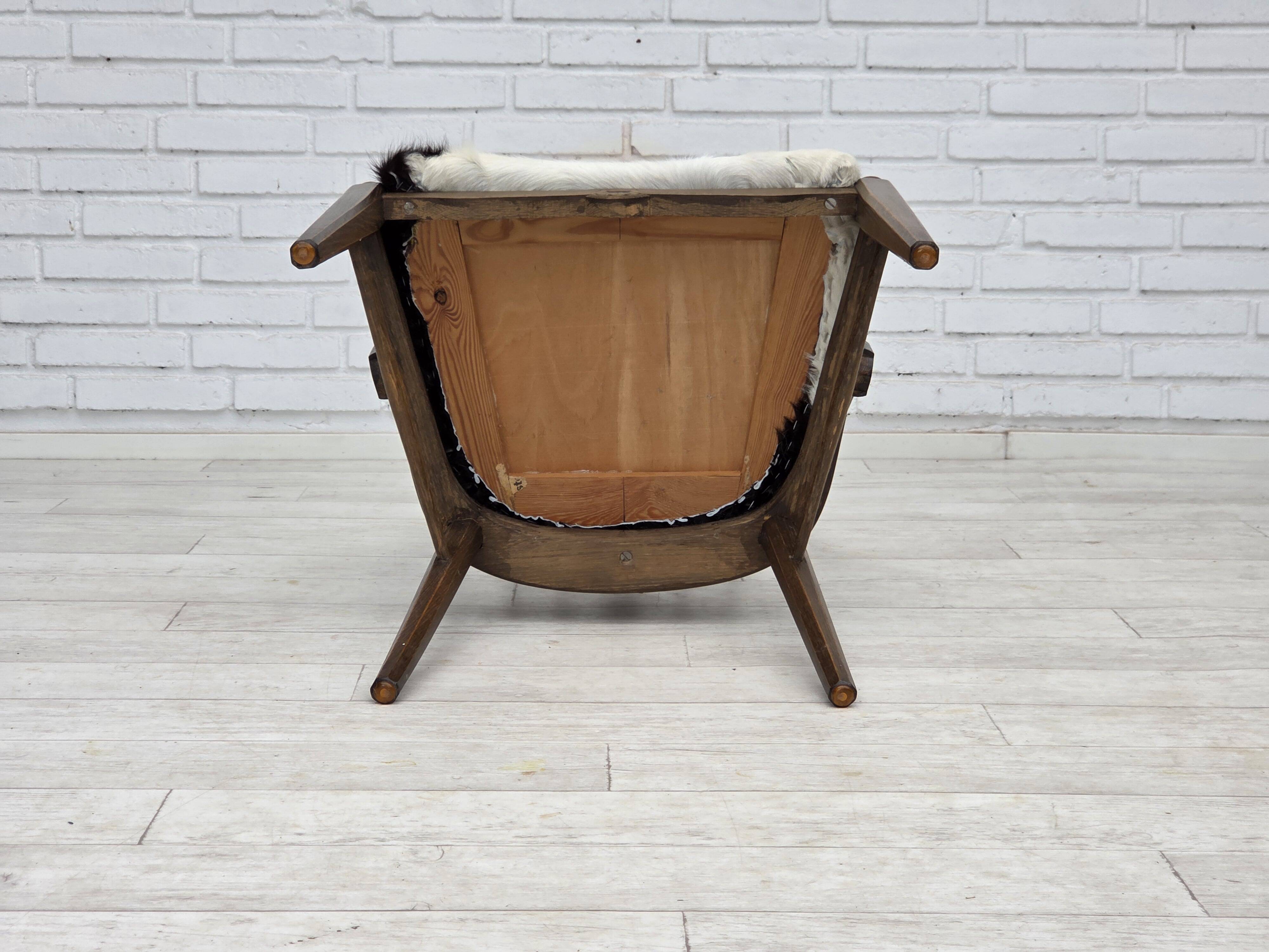 1960s, Danish high-backed armchair, reupholstered, furniture cowhide, oak.