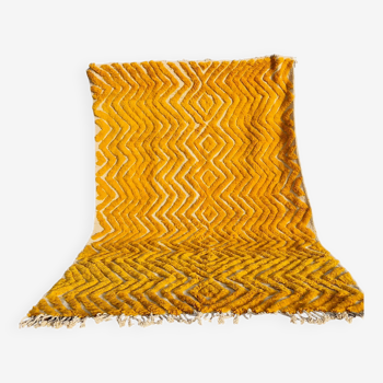 Moroccan Berber mustard yellow rug with modern reliefs