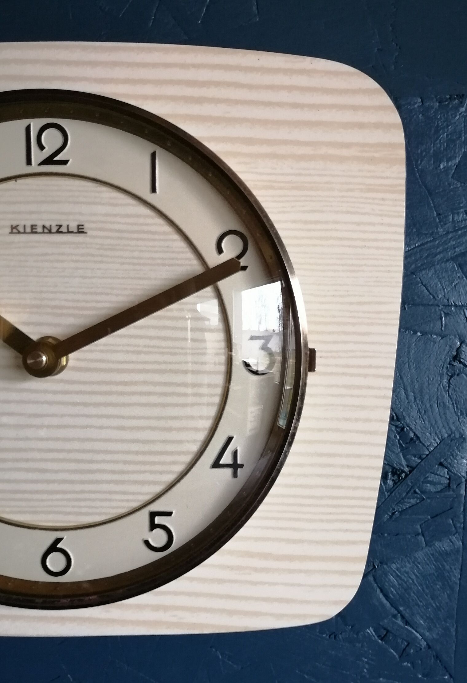 Vintage clock formica silent rectangular wall clock "Kienzle gilded wood"