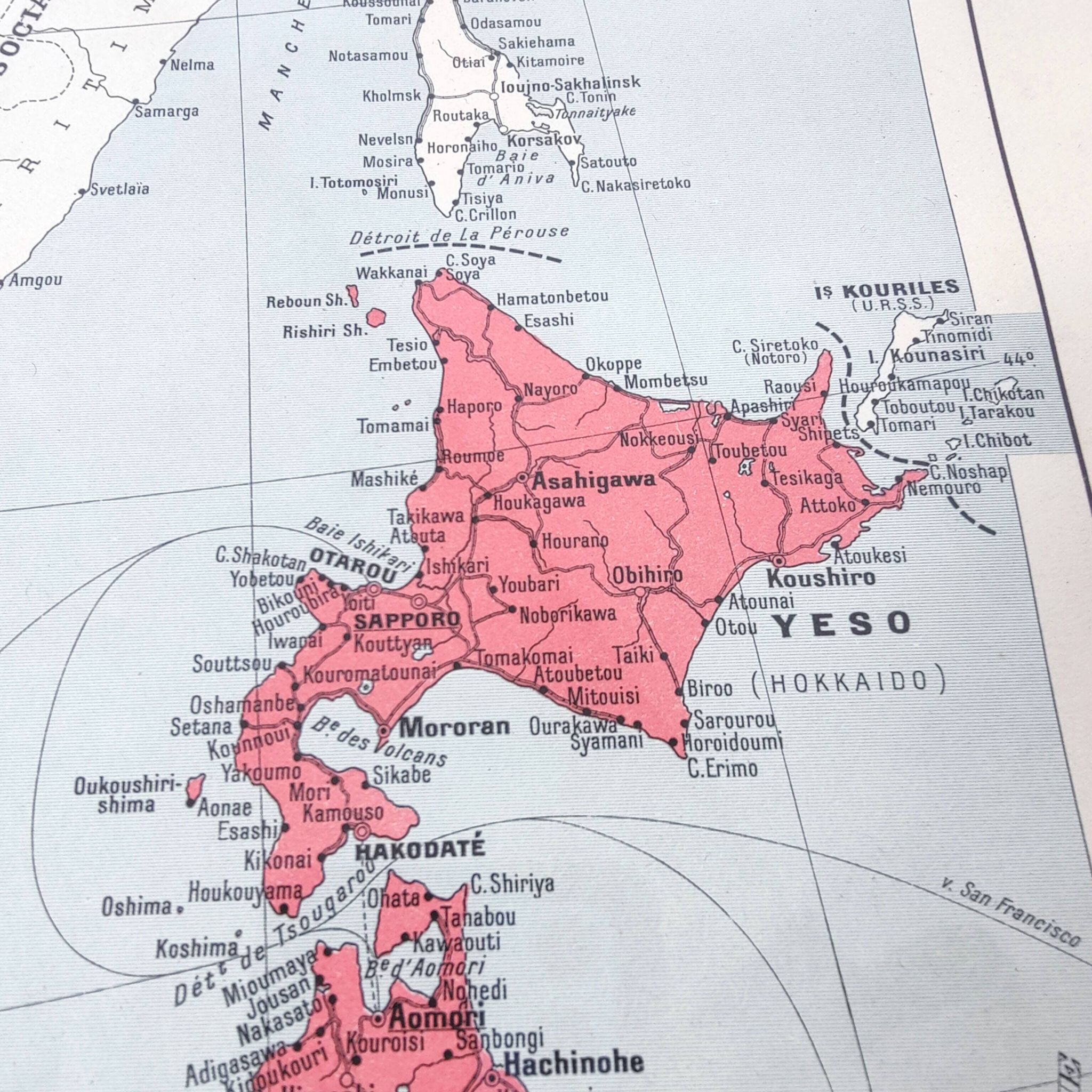 Vintage map of Japan and Korea 43x43cm from 1950.