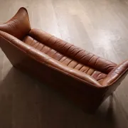 Mid-century sofa in cognac leather and wood by Pacific Green, Australia 1980s