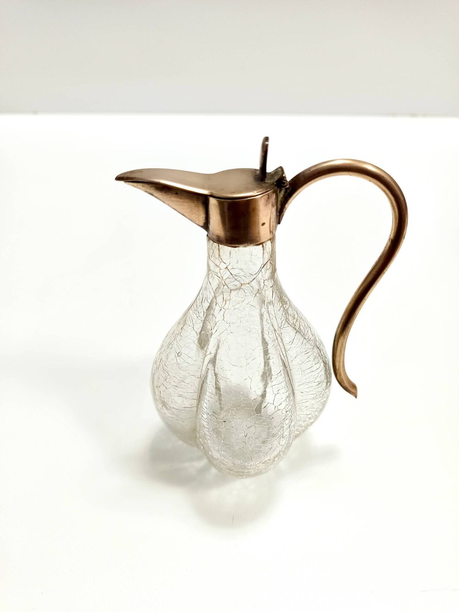 Vintage Brass and Murano Glass Liqueur Decanter or Whiskey Noggin, Italy