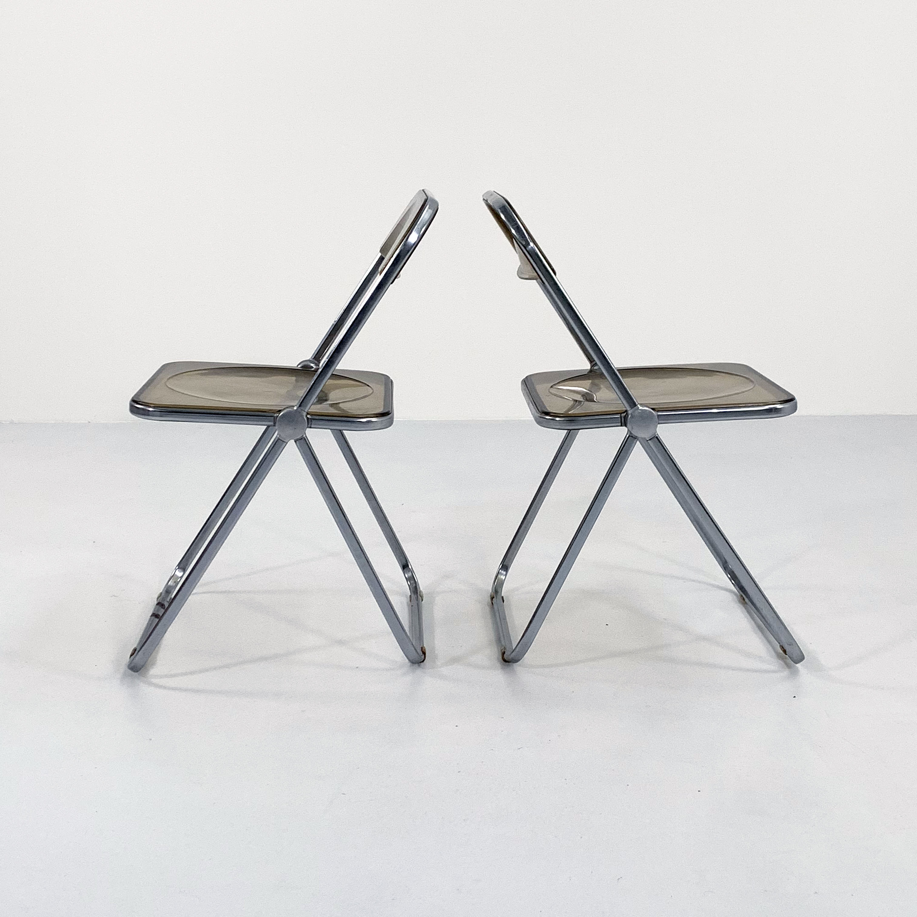 Set of 2 Plia chairs smoked by Giancarlo Piretti for Castelli, 1960
