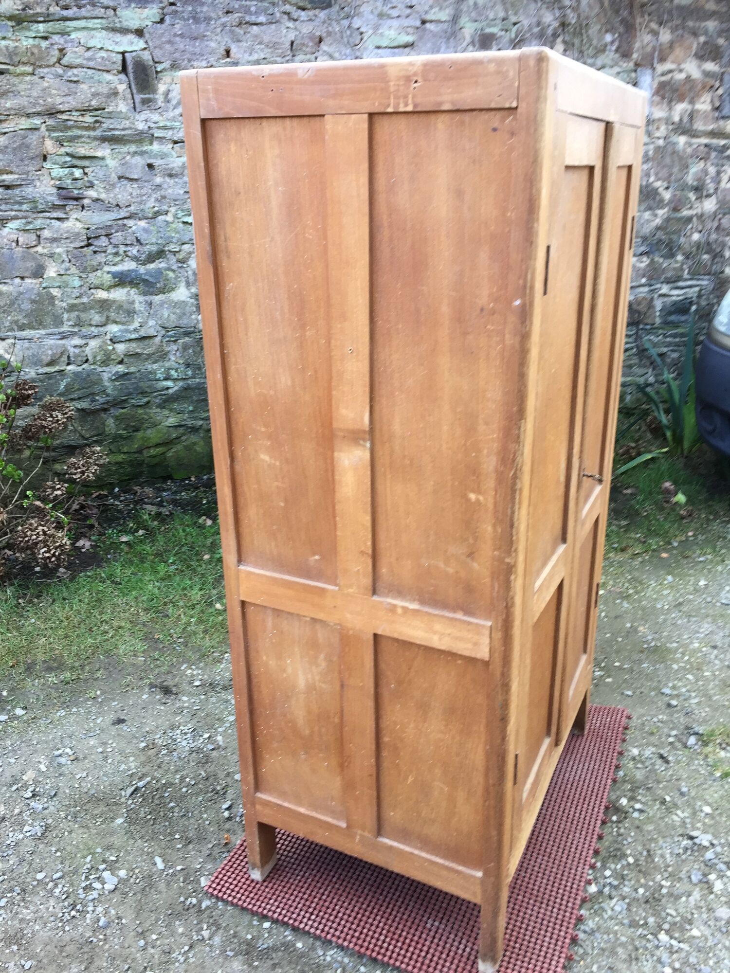 Vintage wardrobe with compass feet in beech