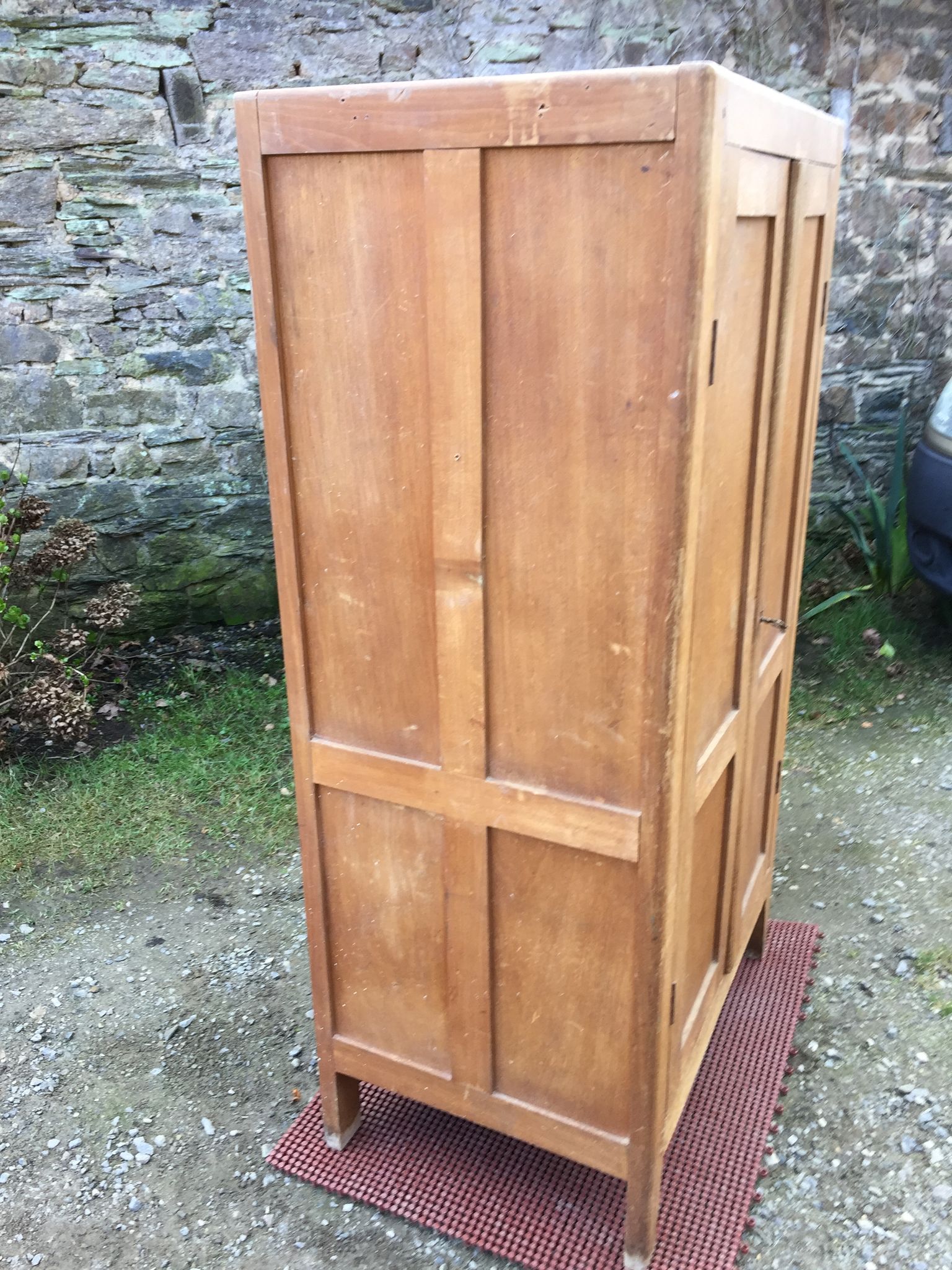 Vintage wardrobe with compass feet in beech
