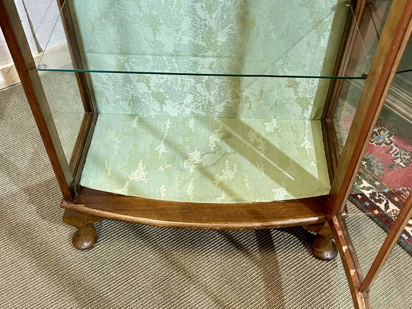 1950s English walnut display cabinet
