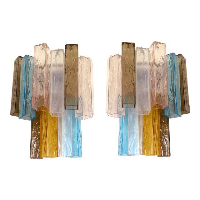 21st Century Multicolored "Squared" Murano Glass Wall Sconces - a Pair