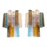 21st Century Multicolored "Squared" Murano Glass Wall Sconces - a Pair