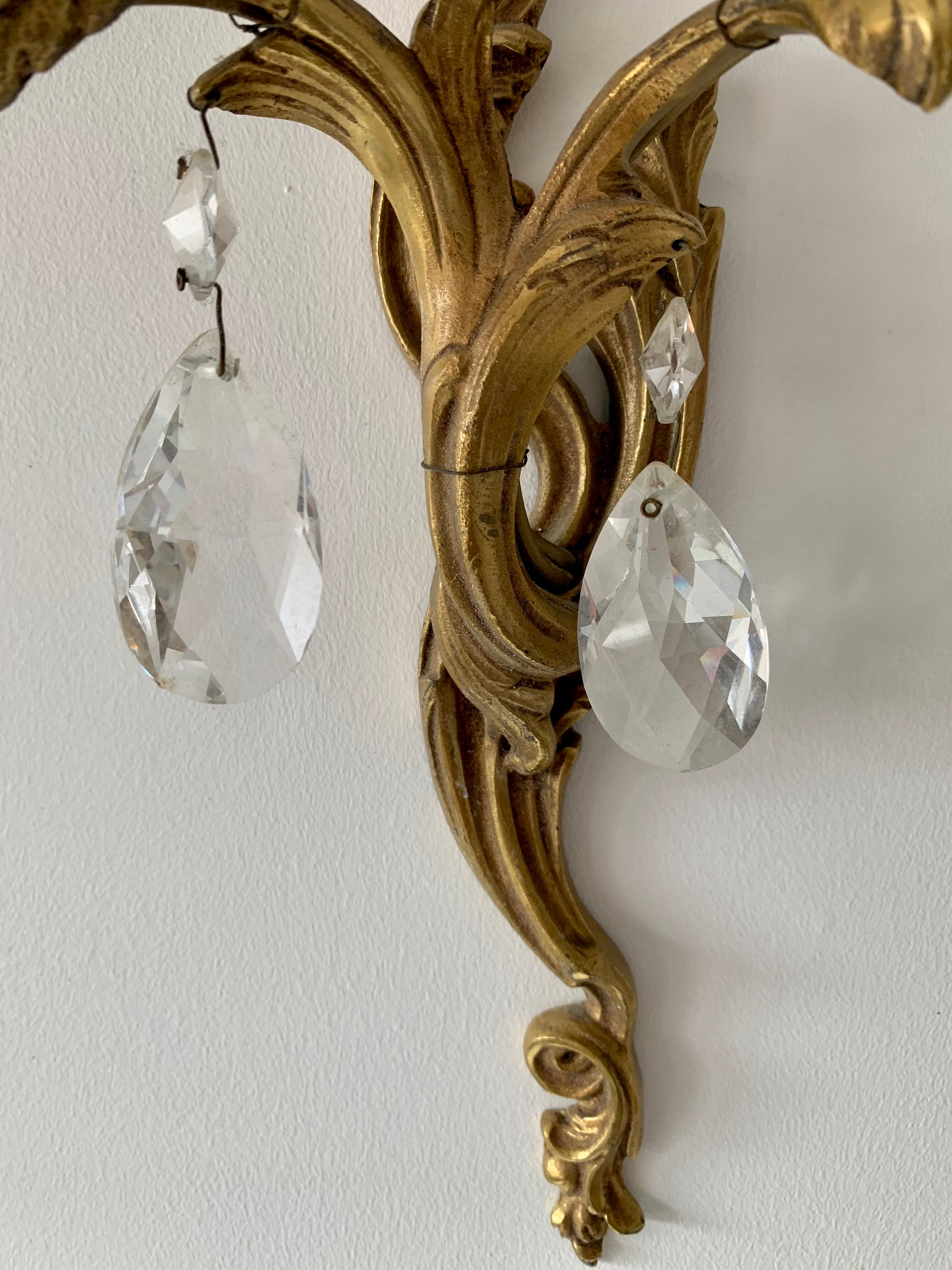 Paire d’appliques bronze et pampilles