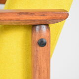 Fauteuil vintage en tissu jaune bois de teck années 1960