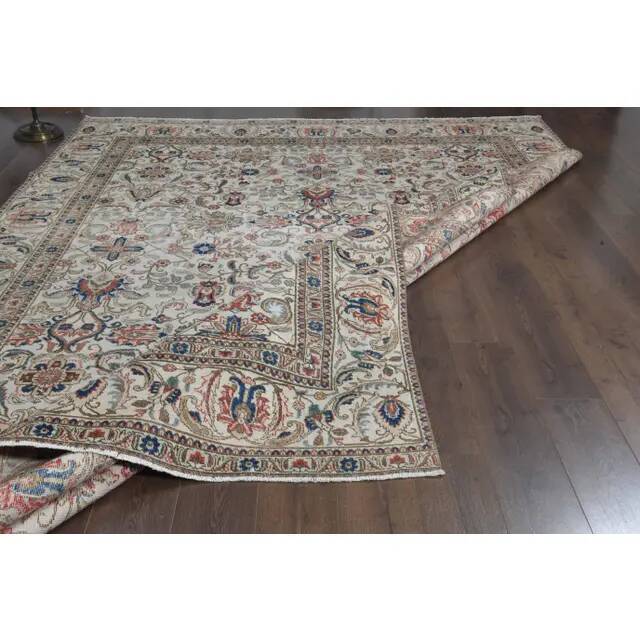 1960s Persian Handmade Wool Cotton Beige Oversized Area Rug 269x385