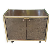 Vintage 70s TV cabinet Hi-Fi brass smoked glass on wheels Hollywood Reg