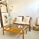 Coffee table 1960s/70s - smoked glass / bamboo / rattan / wicker