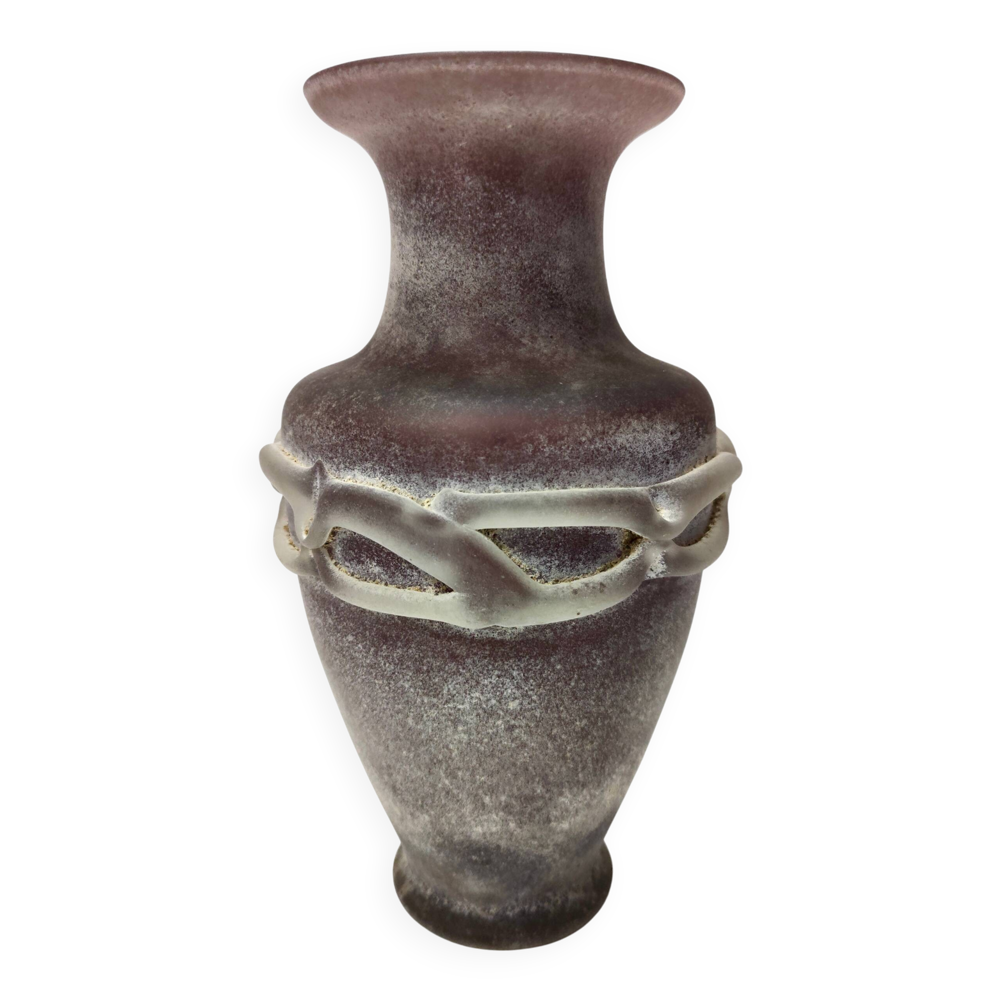 Stunning Postmodern Brown Hand-Molded Scavo Glass Vase, Italy