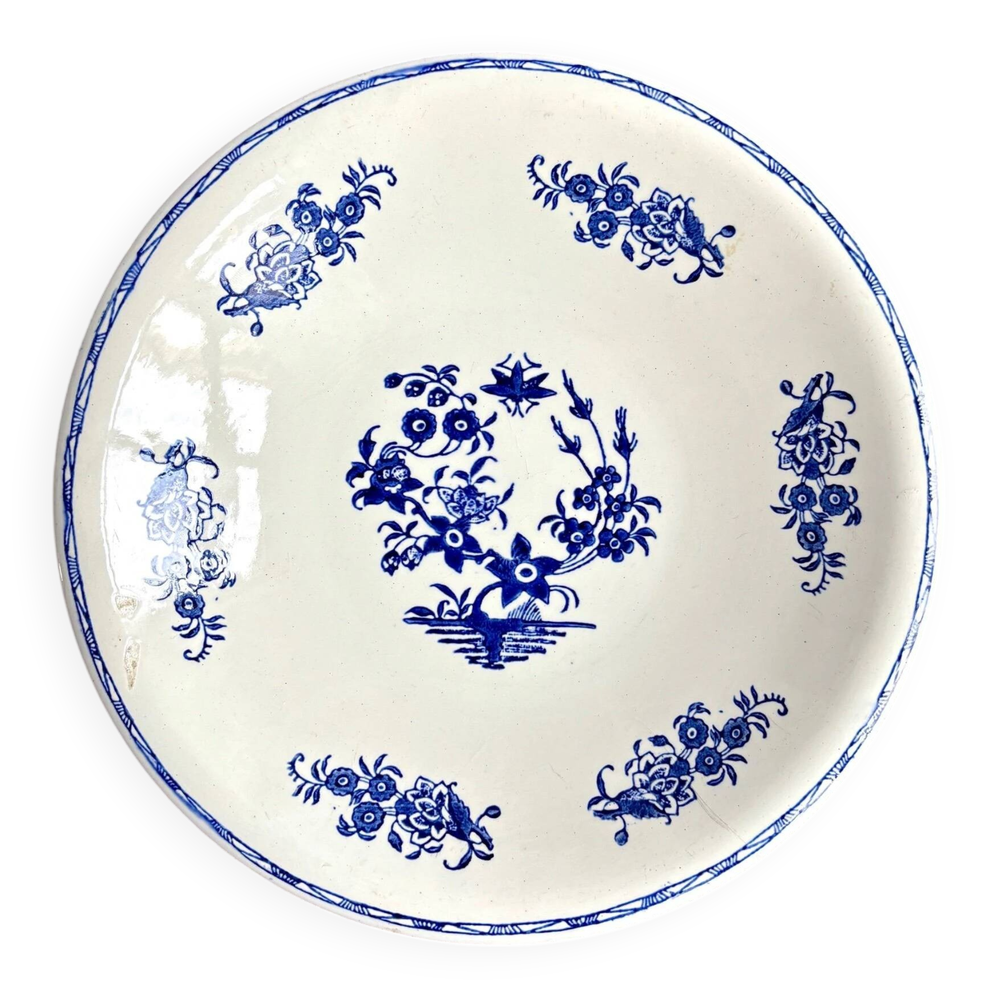St Amand round hollow dish in blue earthenware