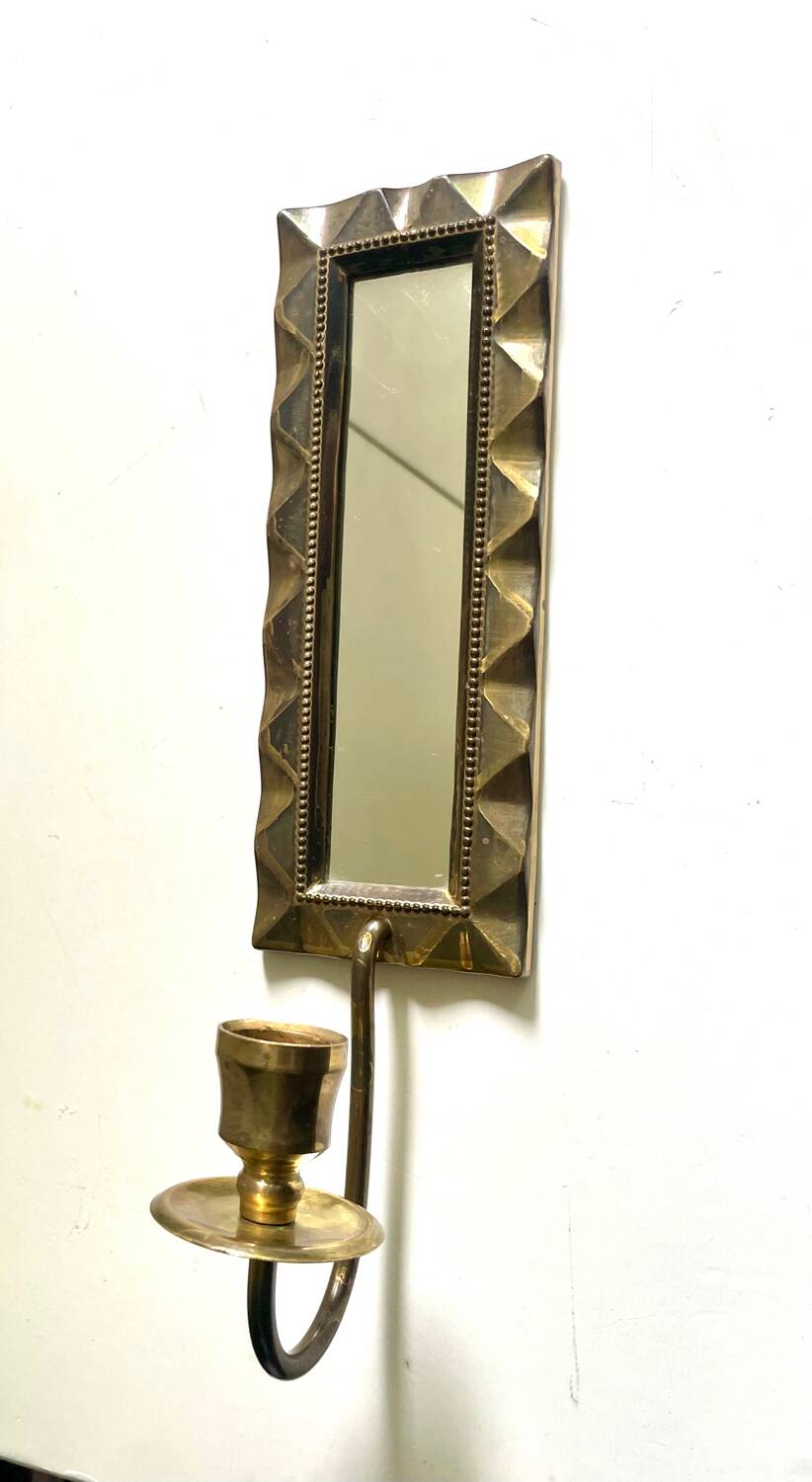 Vintage Art Deco Brass Wall mirrored Candle Sconce