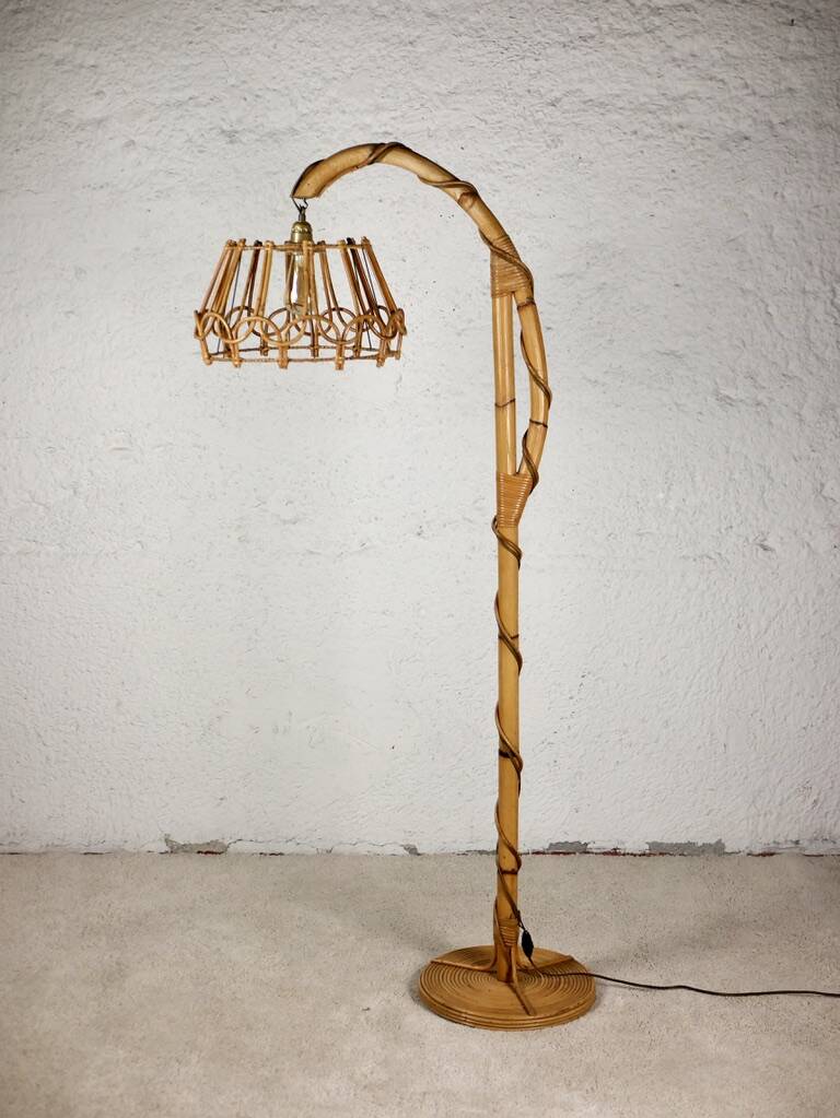Louis Sognot rattan floor lamp from the 60s