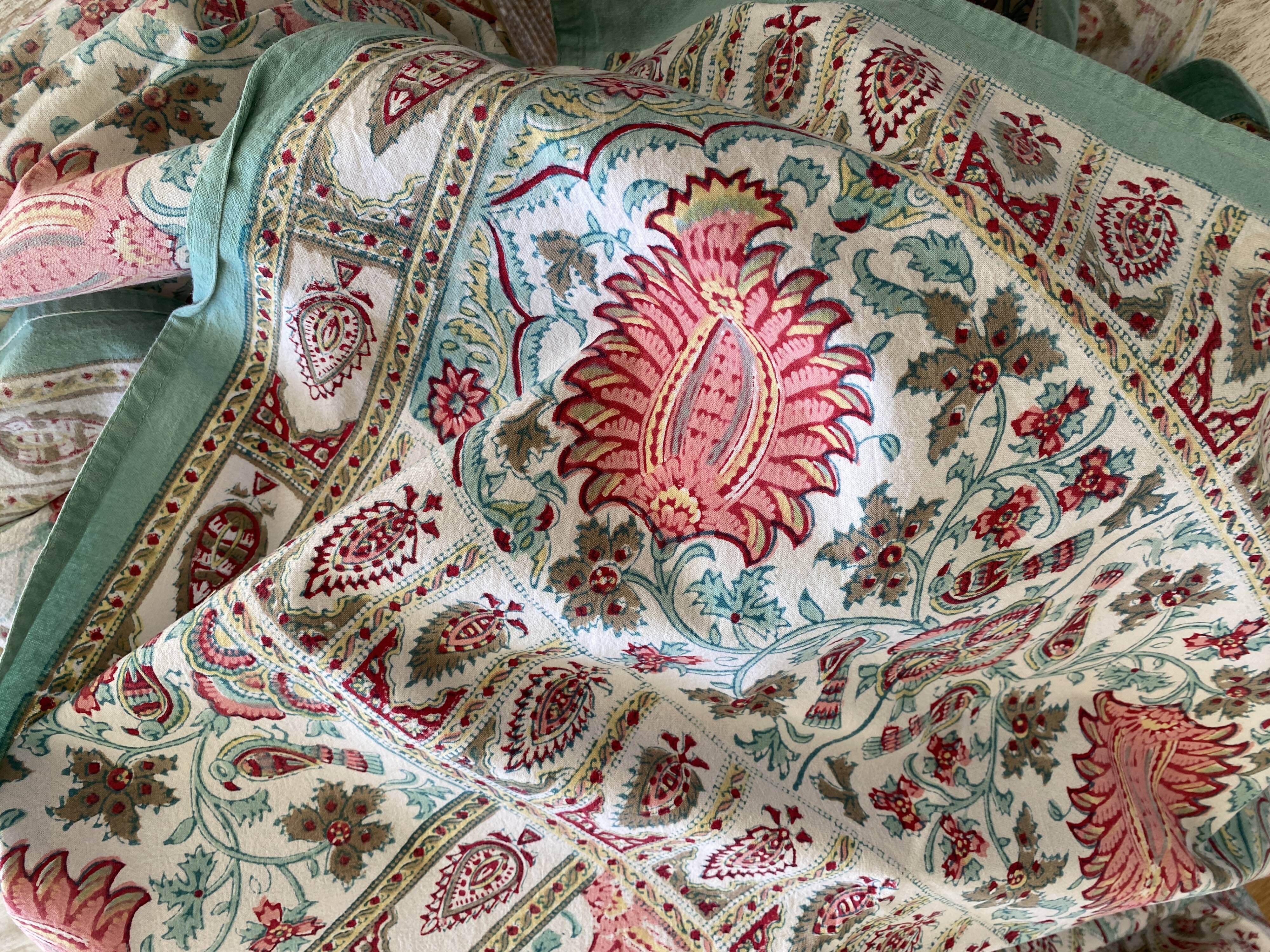Grande nappe "Simrane" - Imprimé - Framboise et turquoise - 240x350cm