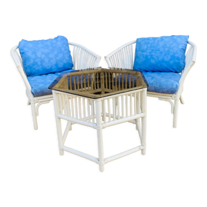 salon rotin blanc