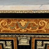 Two-door commode in Louis XVI style with marquetry and marble top.