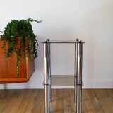 Sellette en chrome et verre fumé, double étages, Design, 1970