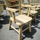 Série de 2 fauteuils et 4 chaises brutalistes en chêne massif naturel