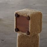 French mid-century cube poufs, a pair of lambswool stools, 1960s.