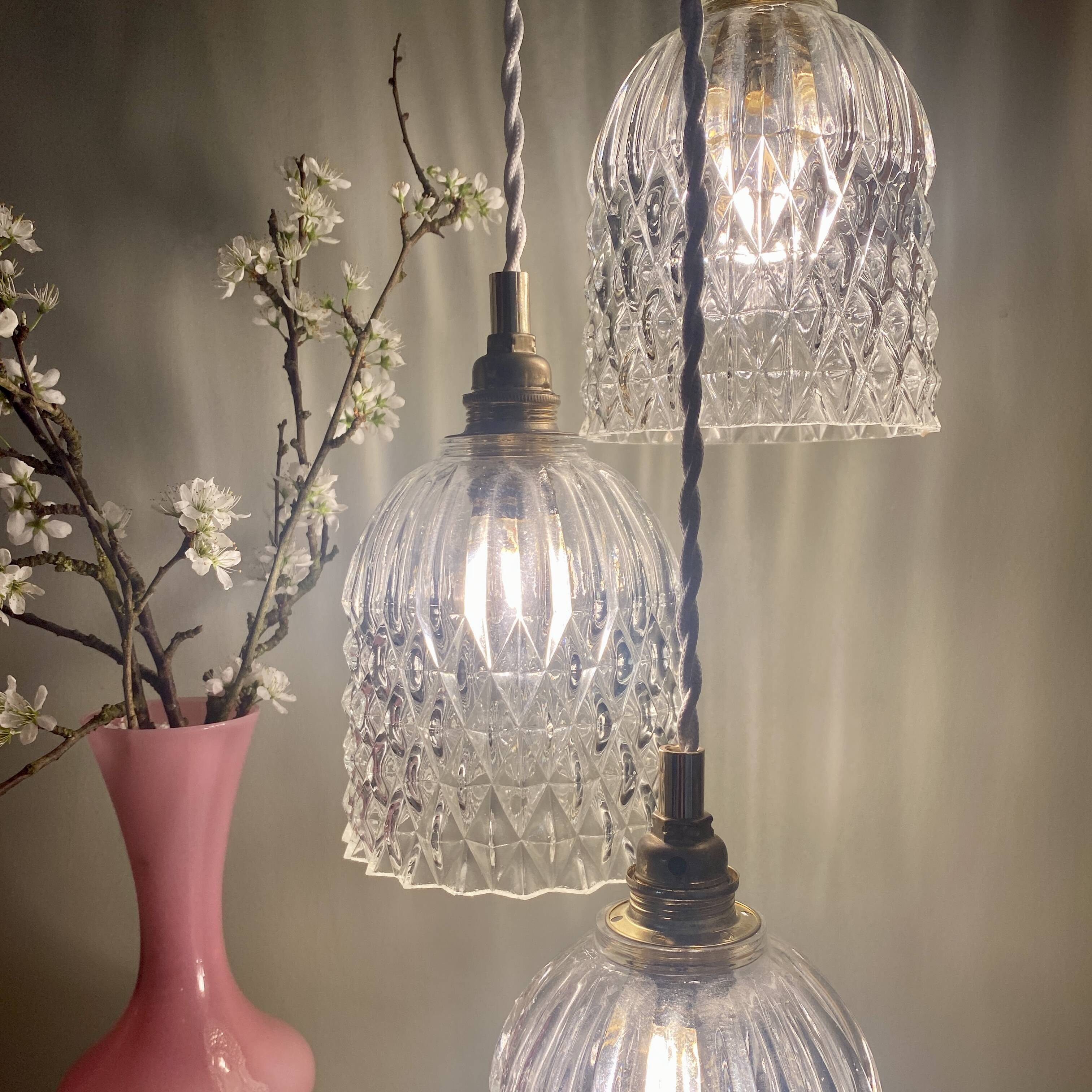 Vintage glass triple globe waterfall pendant light