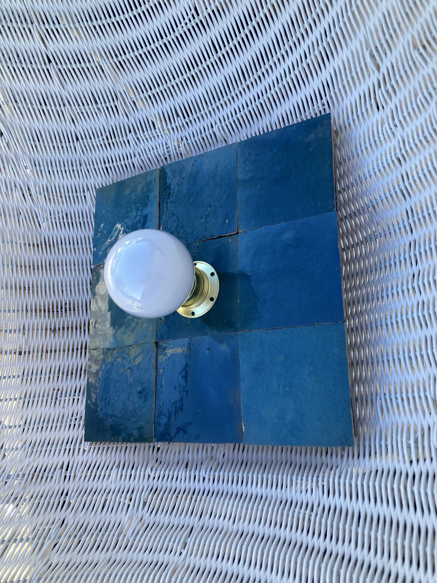Blue zellige wall light