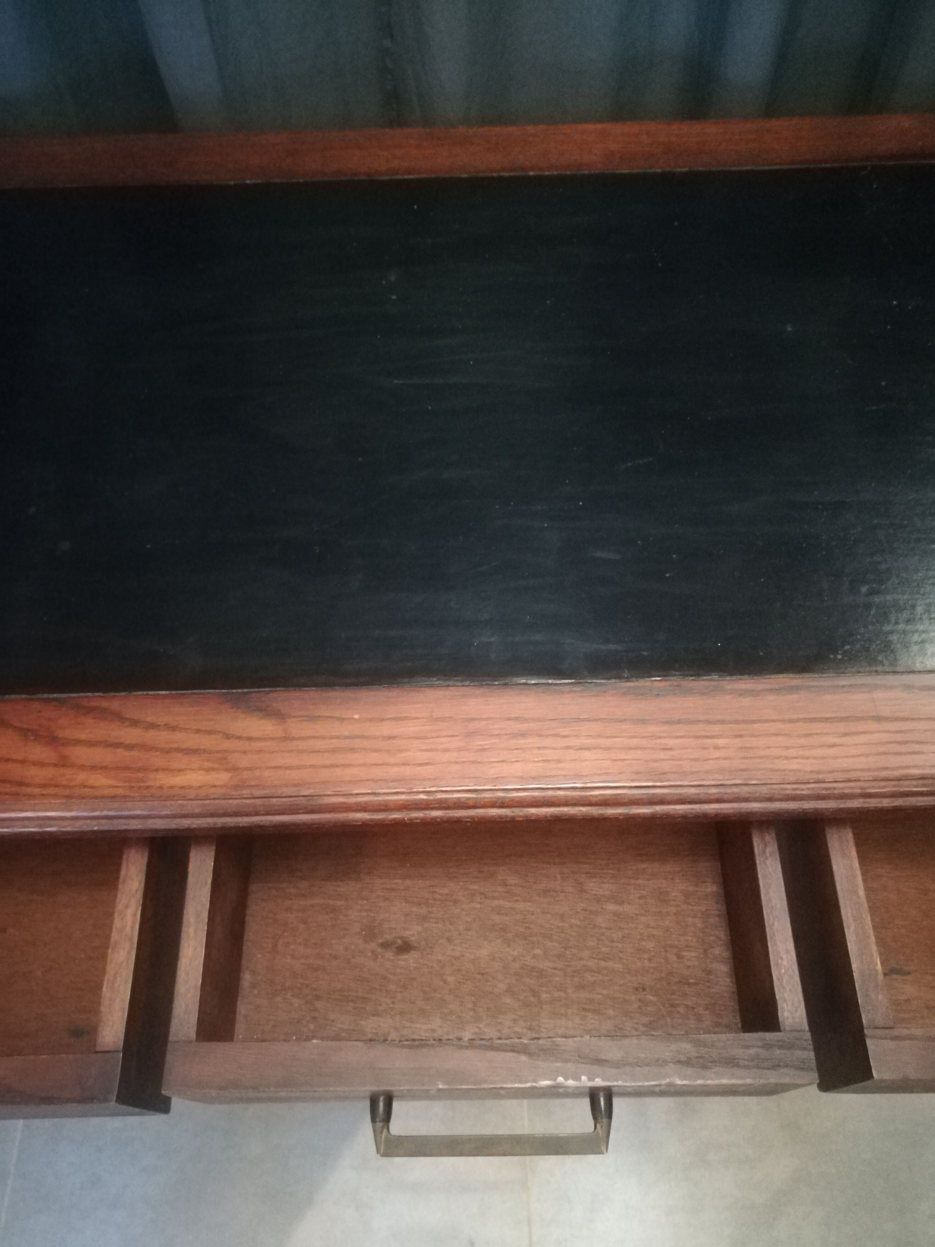 Louis XVI style console table in oak and leather