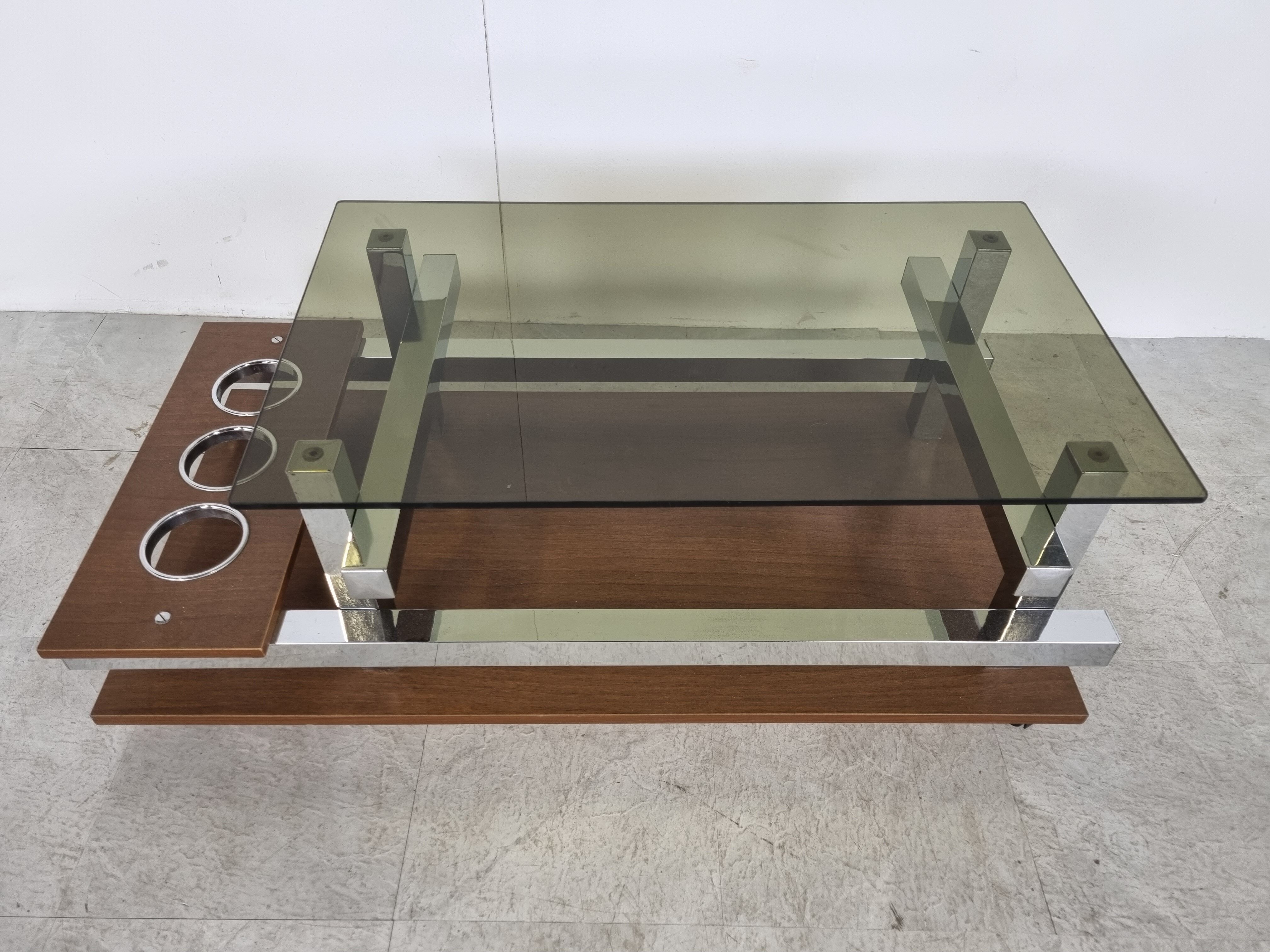 Vintage teak and chrome bar coffee table, 1960s