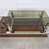 Vintage teak and chrome bar coffee table, 1960s