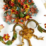 A pair of beautiful 1960s hand-painted and gilded metal wall lamps by Hans