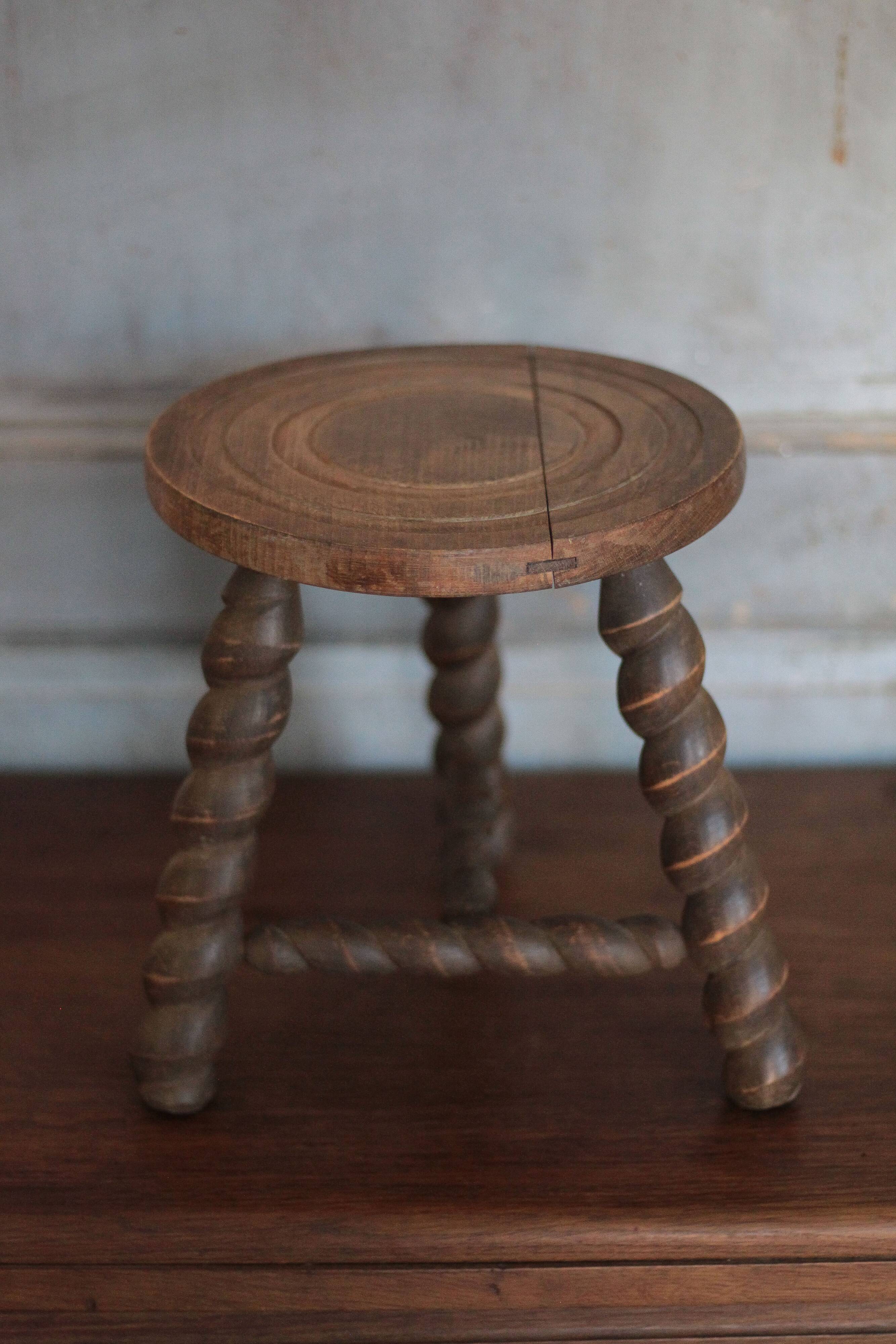 Vintage stool, old wooden stool, tripod stool