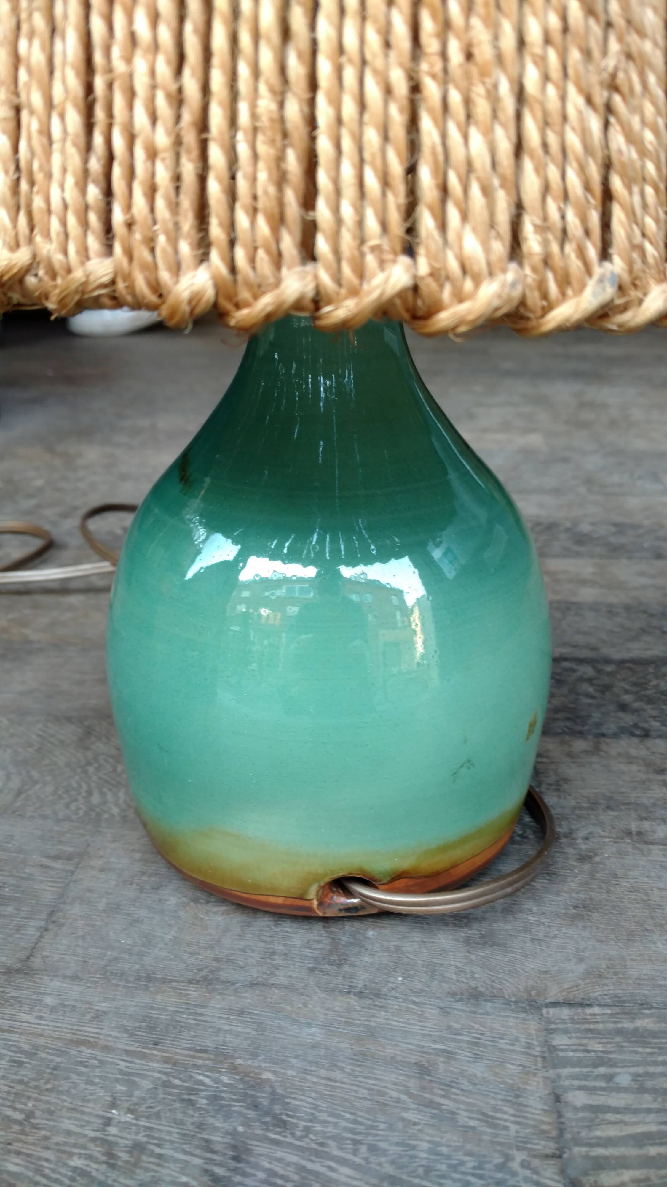 Small ceramic lamp Lampshade rope signed 50 years