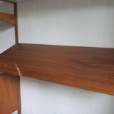 Modular 3-compartment teak wall shelving system with desk and lighting by Kai Kristiansen for FM, Denmark, 1960s