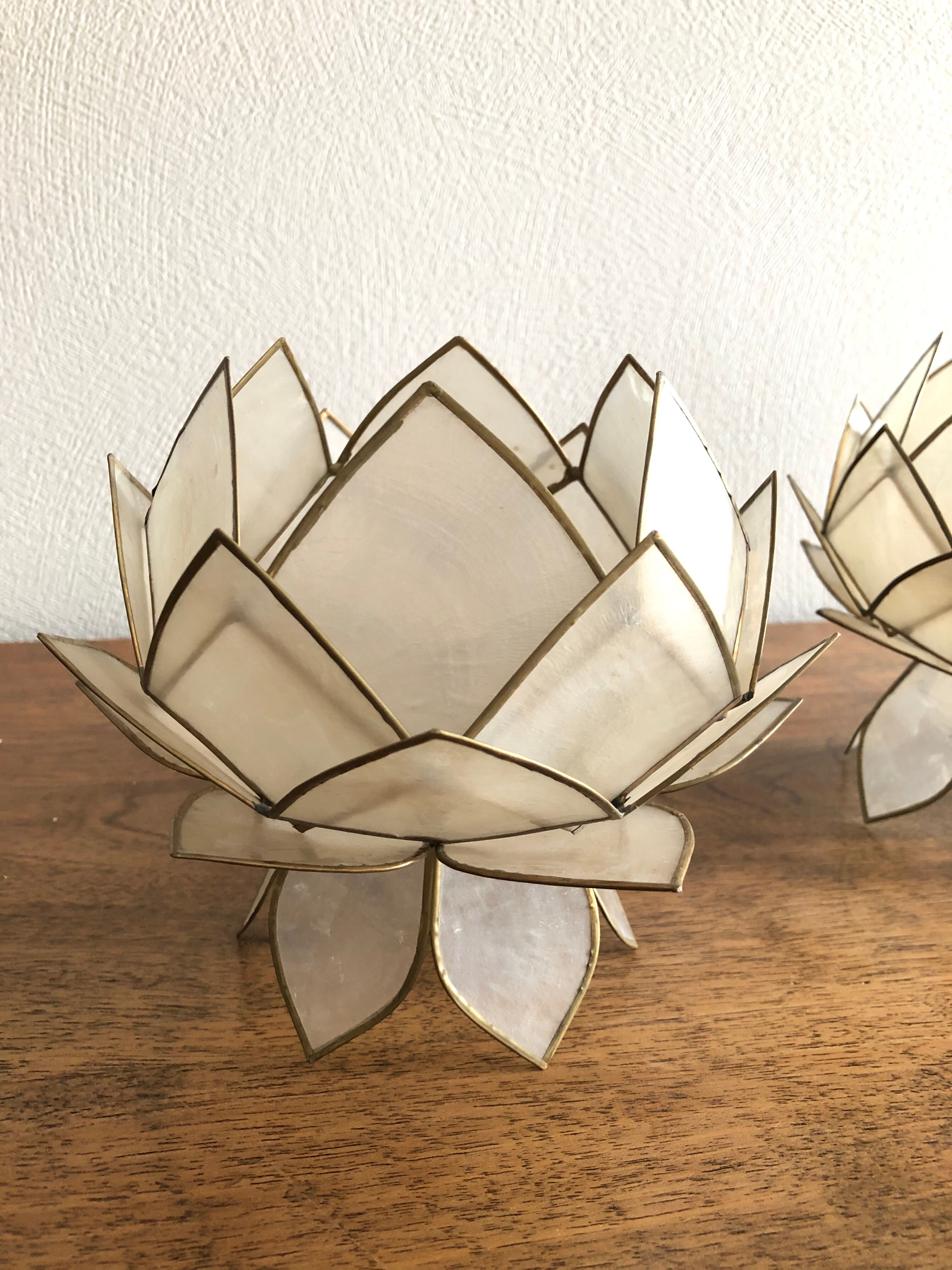 Lotus flowers in mother-of-pearl sconces