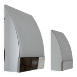 Pair of vintage wall lights, chrome-plated metal and frosted glass, France, 1980