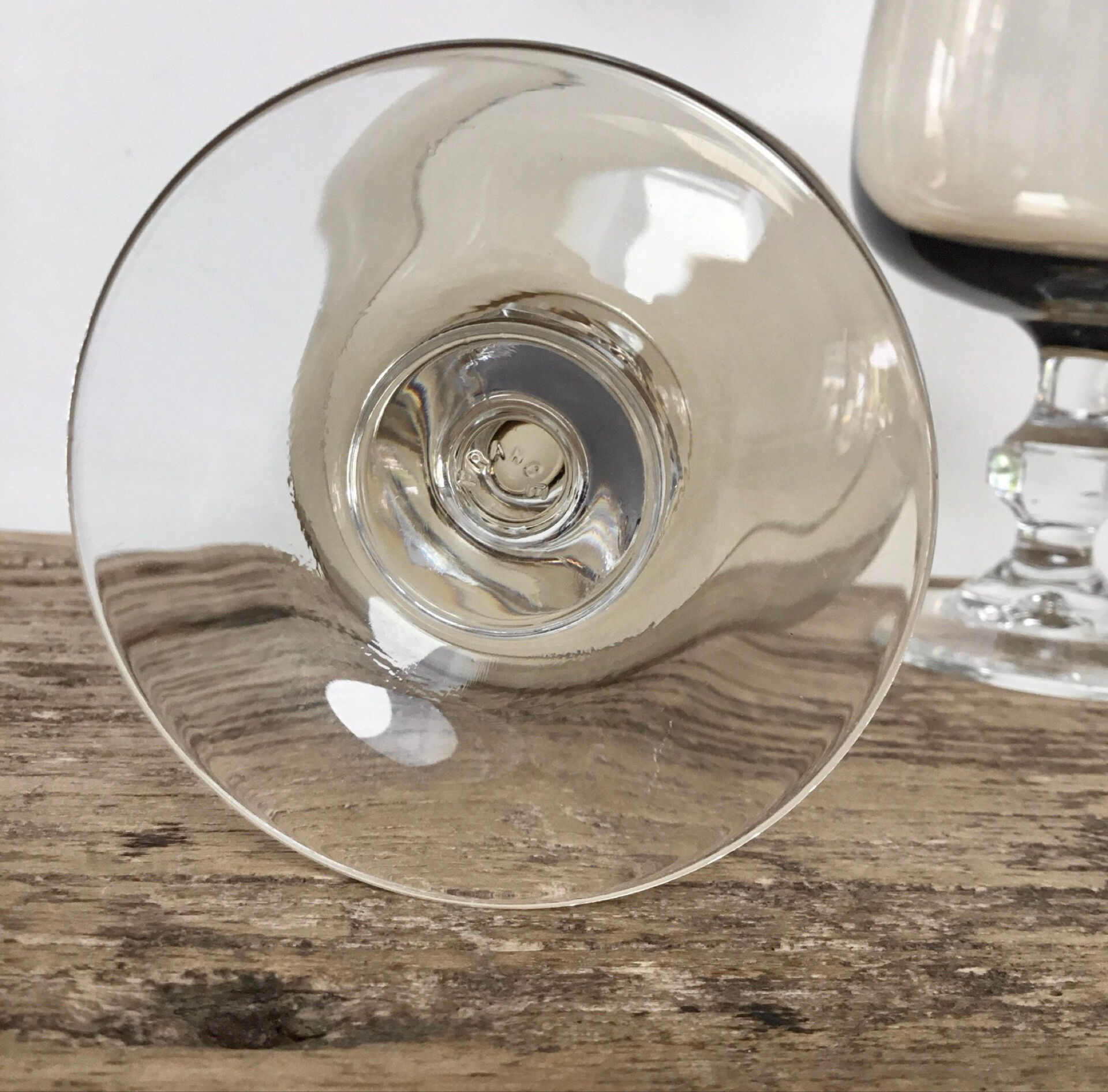 6 vintage smoked stemmed glasses
