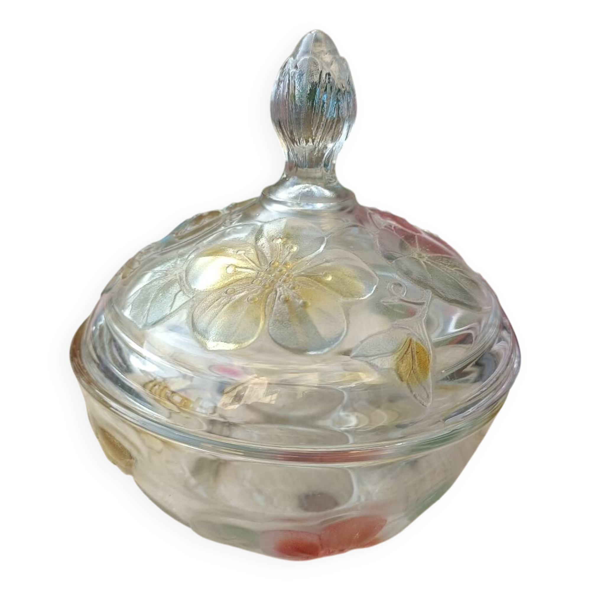 Candy dish, painted glass sugar bowl