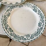 set of 5 flat plates Terre de Fer mismatched Sarreguemines "Griffon", Salins "Ninon" and Mouli
