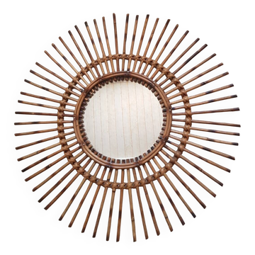 Miroir soleil en rotin
