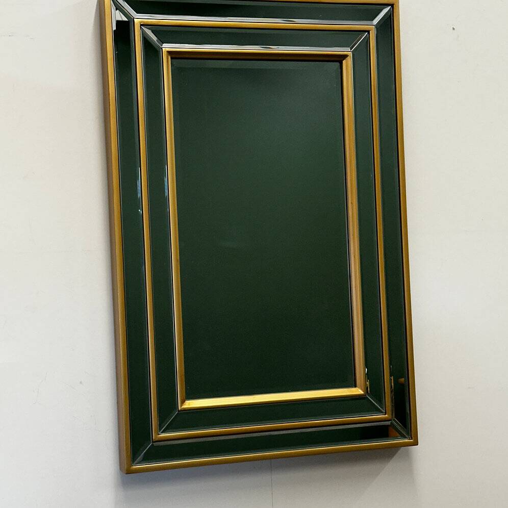 Mid-century modern mirror with layered brass frame, 1980s