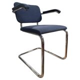 KNOLL armchair blue fabric chrome legs