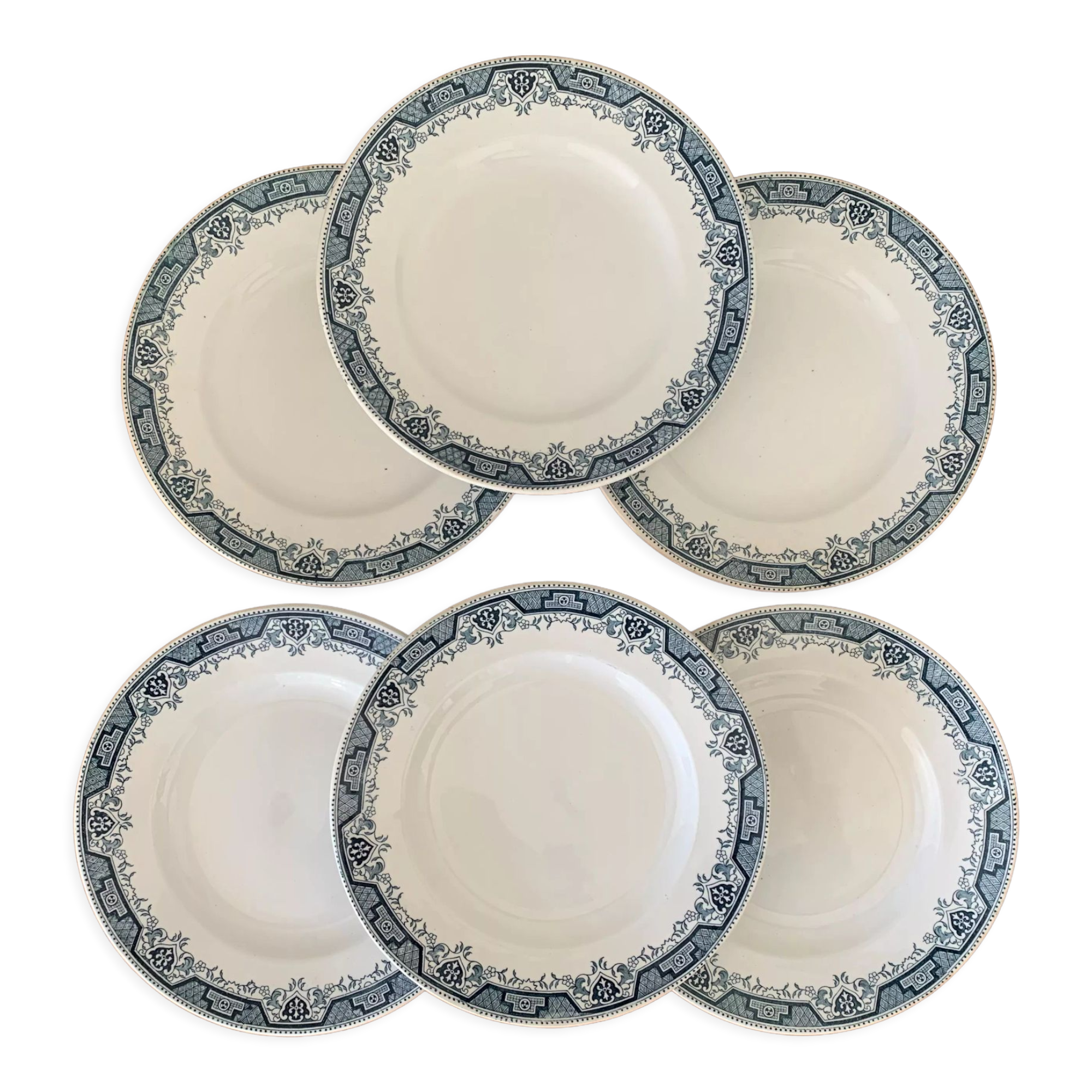 6 flat antique plates in Saint Amand earthenware – model MOROCCO