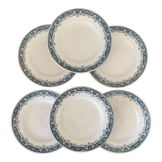 6 assiettes plates anciennes en faïence de Saint Amand – modèle MAROC
