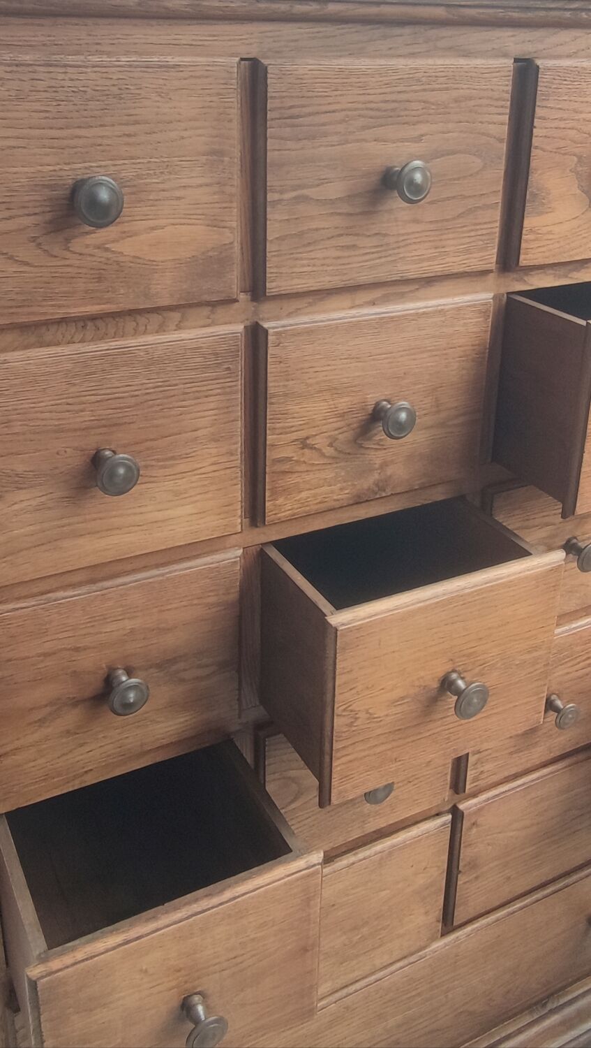 Meuble de métier en chêne 19 tiroirs