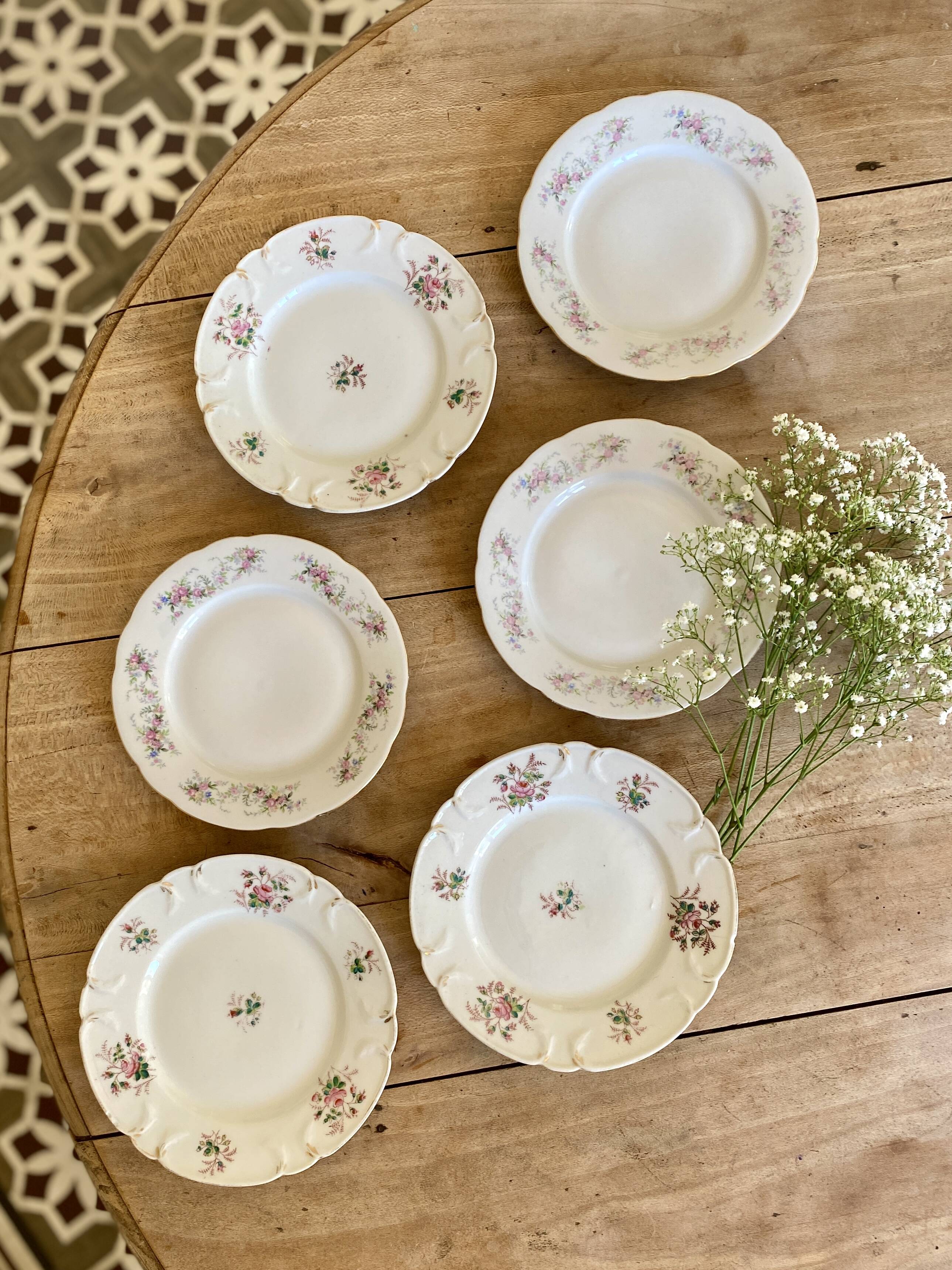 Lot de 6 assiettes à dessert vintage Dépareillées