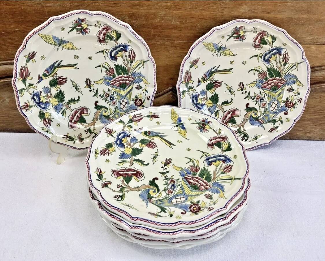7 flat plates Gien model cornucopia 1938 1960